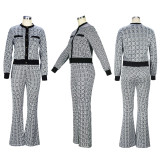 Two piece fashionable patterned micro flare trousers