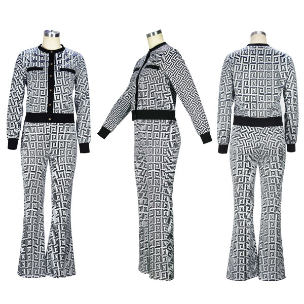 Two piece fashionable patterned micro flare trousers