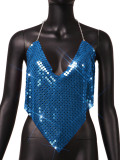 Women's nightclub backless sexy metal sequins heart-shaped open navel sling bra
