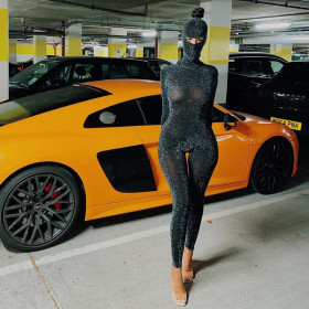 Long sleeve high neck open back one-piece pants sports jumpsuit