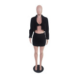 Fashion sexy reversible velvet bra coat hip wrap skirt three piece suit