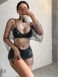 Long Sleeve Mesh Sparkling Round Neck Dress