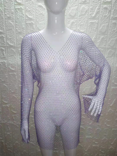 Long sleeve mesh sparkle V-neck dress