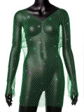 Long sleeve mesh sparkle V-neck dress