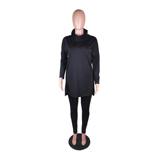 Autumn and winter thick fashion leisure high collar long sleeve trousers two-piece set