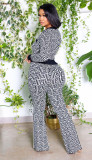 Two piece fashionable patterned micro flare trousers