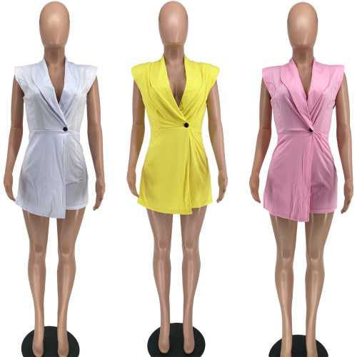 Casual women's solid color invisible zipper sexy small suit jumpsuit