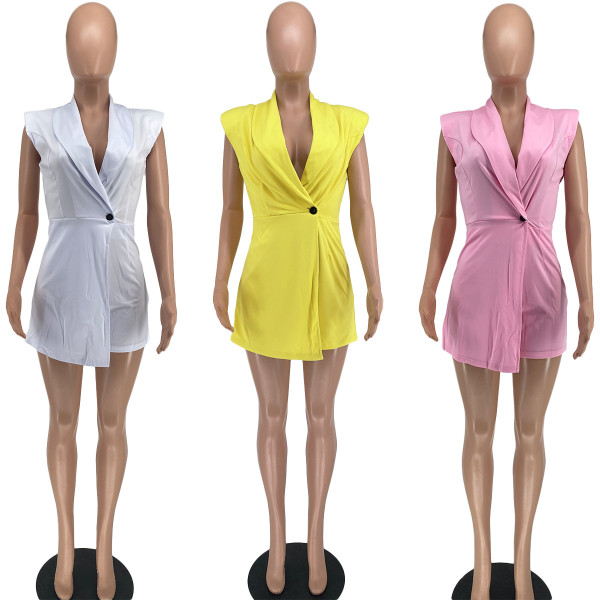 Casual women's solid color invisible zipper sexy small suit jumpsuit