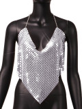 Women's nightclub backless sexy metal sequins heart-shaped open navel sling bra