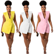 Casual women's solid color invisible zipper sexy small suit jumpsuit