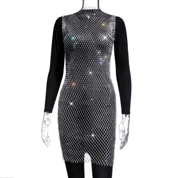 Mesh sparkle round neck dress