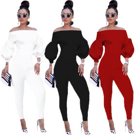 Women's fashionable shoulder length sexy lantern sleeve jumpsuit