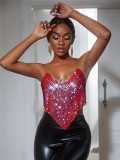 Women's nightclub backless sexy metal sequins heart-shaped open navel sling bra