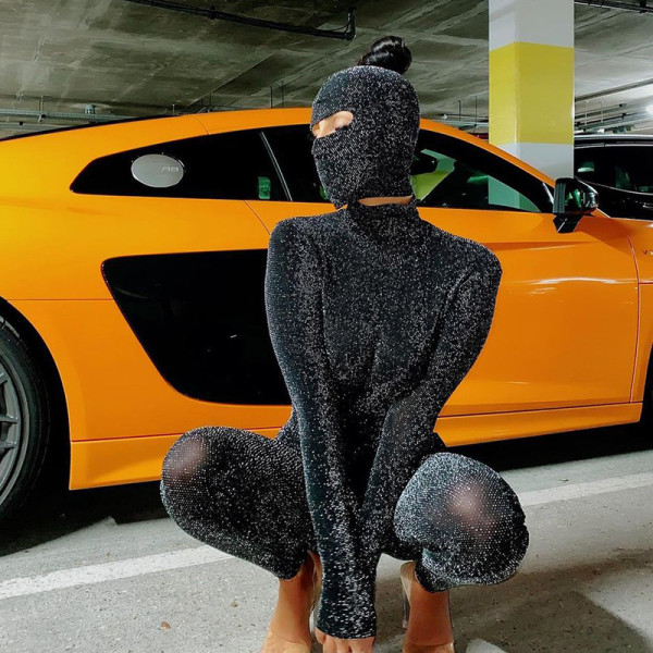 Long sleeve high neck open back one-piece pants sports jumpsuit