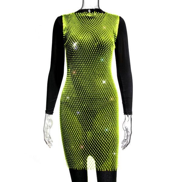 Mesh sparkle round neck dress