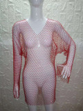 Long sleeve mesh sparkle V-neck dress