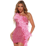 Sexy suspender perspective ironing feather dress for women's party