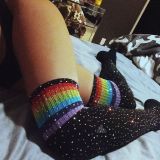 Sexy hot drill knee socks striped women's stockings with drill socks high cotton socks