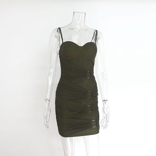 Sling skirt Mesh round buckle fishbone pleated hip wrap skirt Sling skirt