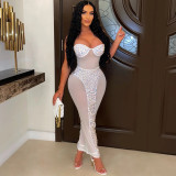 Sexy strapless perspective beaded dress