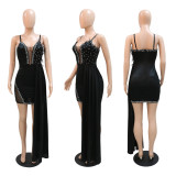 Sexy suspender hip wrap dress women's feather design one-sided tuxedo