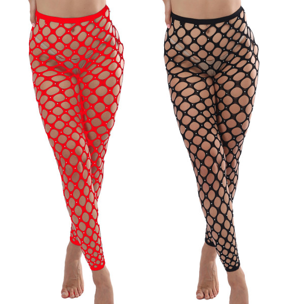 No open crotch, hot drill, nine point hollow sexy pantyhose, colorful fishing net, silk stockings, large mesh stockings