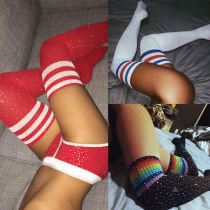 Sexy hot drill knee socks striped women's stockings with drill socks high cotton socks Sexy hot drill knee socks striped women's stockings with drill socks high cotton socks
