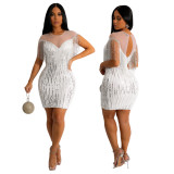 Fashion Sexy Evening Dress Party Celebrity Style Bead Piece Hip Wrap Dress