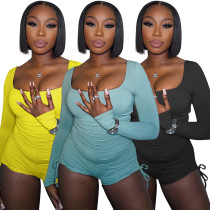 Fashion casual low neck drawstring jumpsuit