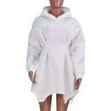 Women's fashion solid casual loose long sleeved hooded dress