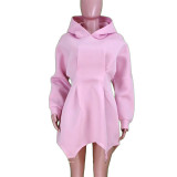 Women's fashion solid casual loose long sleeved hooded dress