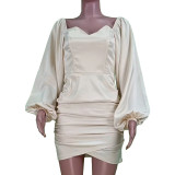 Fashion personality long sleeve sexy tight mini hip wrap dress