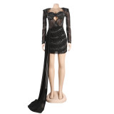 Sexy Wrap Chest Hollow out Perspective Slim Fit Hot Drill Dress Nightclub