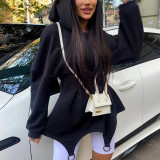 Women's fashion solid casual loose long sleeved hooded dress