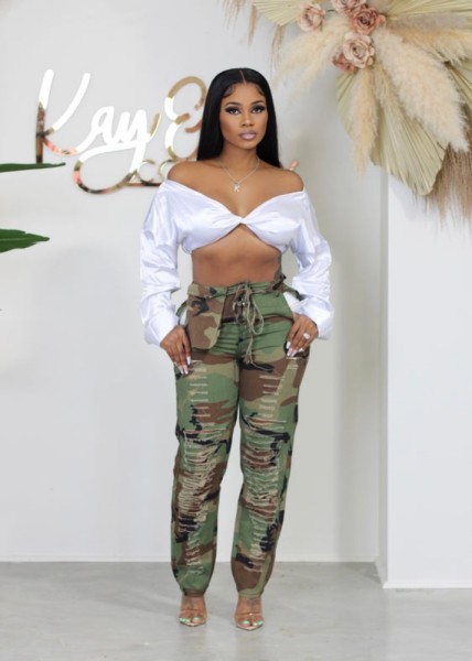 Fashion printed hole casual overalls