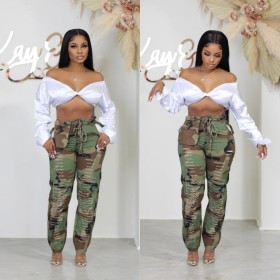 Fashion printed hole casual overalls