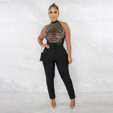 Sexy hot drill strap jumpsuit night club suit