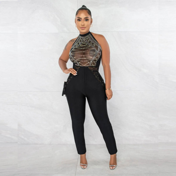 Sexy hot drill strap jumpsuit night club suit