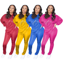 Women's zipper solid color long sleeve sports suit