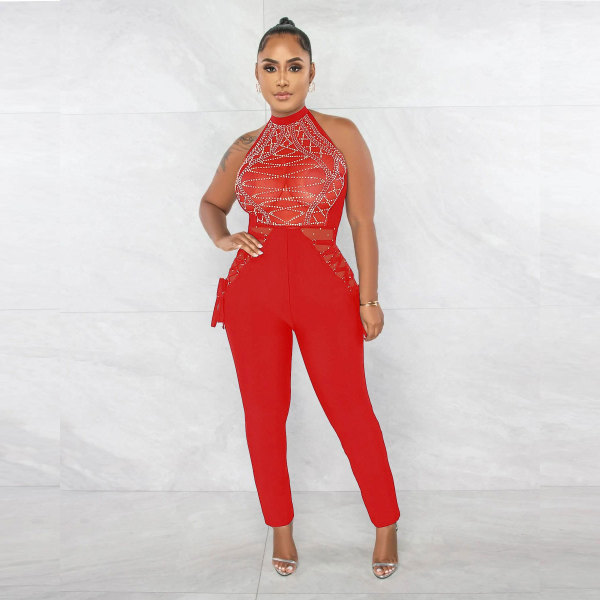 Sexy hot drill strap jumpsuit night club suit