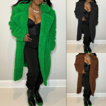 Women's solid color fashion temperament lapel long sleeve casual trench coat