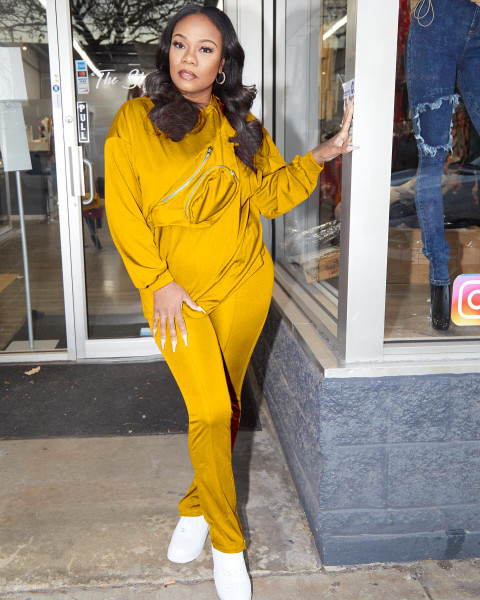 Women's zipper solid color long sleeve sports suit