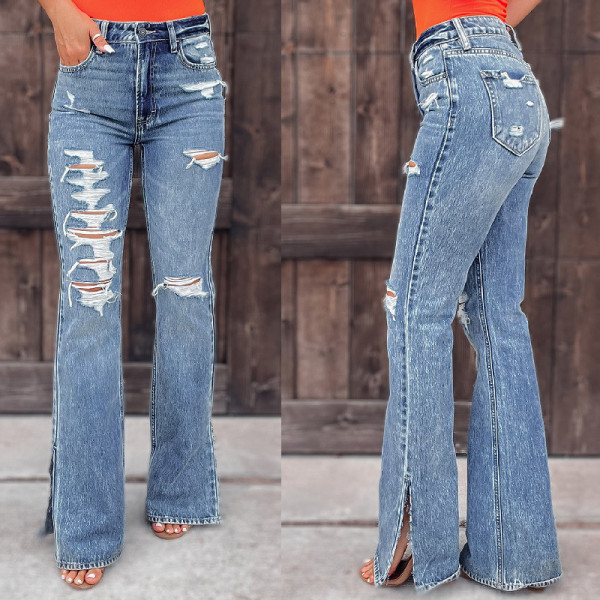 Trendy Pants Washed Slight Rags Women's Jeans