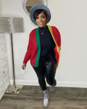 Women's casual color blocking short knitted cardigan coat