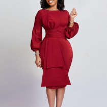 Solid color hip wrap professional OL temperament large dress Solid color hip wrap professional OL temperament large dress