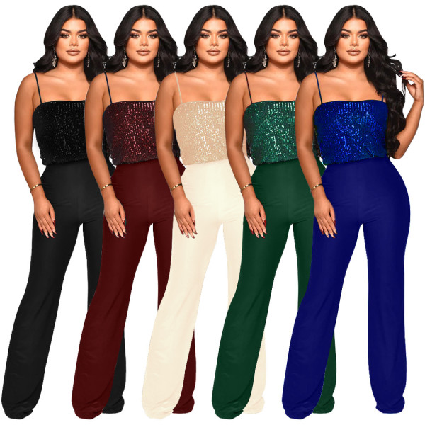 Fashion suspender sequins jumpsuit