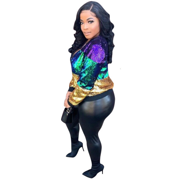 Women's casual contrast sequin jacket