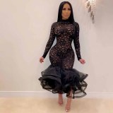 Women's Dress Hollow Lace Large Sexy Nightclub Dress