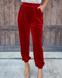 Gold velvet trousers straight trousers elastic waist casual pants