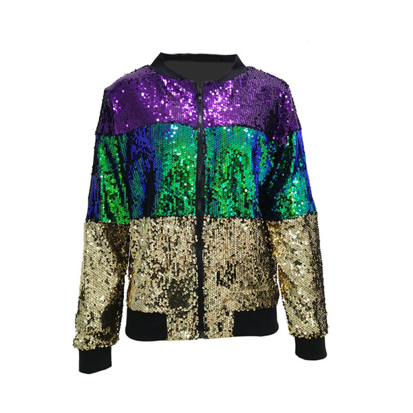 Women's casual contrast sequin jacket